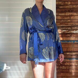 Vintage Electric Blue Short Chinese Kimono / Robe
